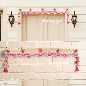 Fiesta Toran – Pink and Yellow Floral Door Bandanwar with tassels for festive home entrance décor
