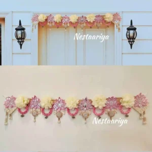 Padmapriya Lotus Toran – Pink Lotus Flower Door Hanging Bandanwar with beads and tassels for pooja room and entrance