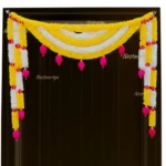 Nestaariya Layered Gajra Toran with white-yellow gajra and pink lotus buds – handmade festive door bandanwar
