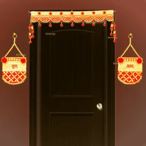 Nestaariya red and gold premium toran with matching Shubh Labh hangings – handcrafted festive door decoration